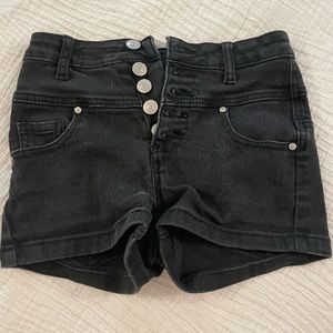 Black 5 bottom high rise jean shorts